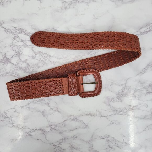 Vintage Woven Brown Leather Belt Women's Medium - Picture 3 of 12